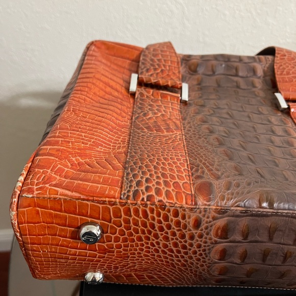 BRAZILIAN ORANGE CROC EMBOSSED LEATHER SATCHEL BAG - Picture 3 of 14
